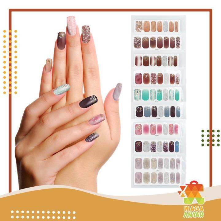 Set Stiker Kuku Motif 14 Pcs Nail Sticker Glitter Motif Kuku