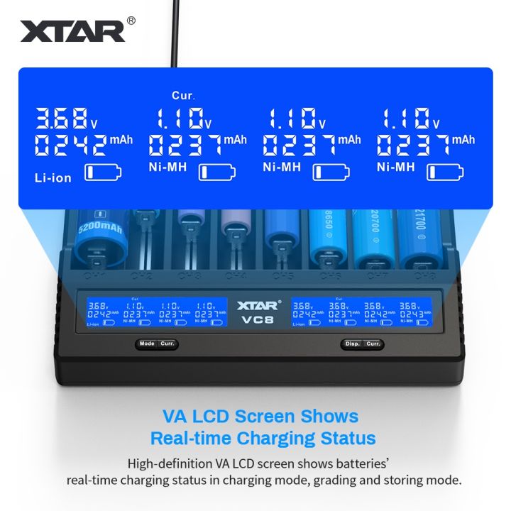 legit-xtar-vc8-plus-ที่ชาร์จแบตเตอรี่-8x21700-ฟังก์ชั่นทดสอบความจุ-1a-x-8-พร้อมอะแดปเตอร์