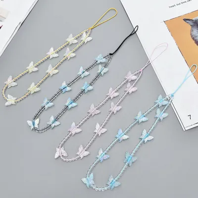 Parts Bag Decoration Little Fresh Top Grade Durable Mobile Phone Lanyard New Butterfly Bead Chain