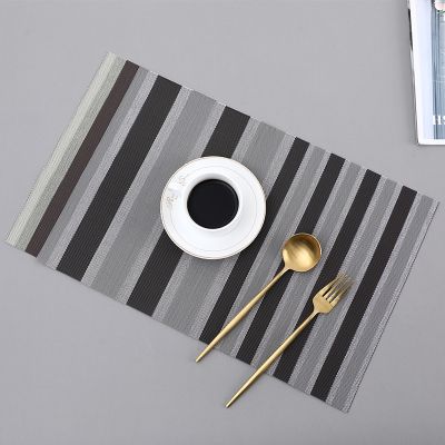 ❈ New gold and silver striped placemat table mat PVC color woven home table mat bowl mat waterproof oil-proof and non-slip