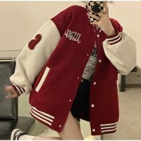 Winter Oversized Warm Bomber Jackets Womens Letter Print Embroidery First Team Baseball Jacket Vintage Loose Streetwear Coats