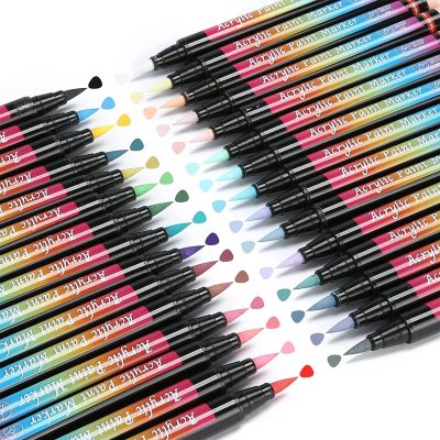 【CC】 30 Colors Paint Pens Soft Calligraphy Markers for Lettering Card Making Rocks Painting Wood Fabric Canvas