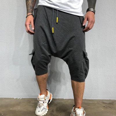 ‘；’ Men Clothing 2023 Mens New Hip-Hop Fashion Pants European American Loose Solid Color Street Mens Sports Casual Haren Capris