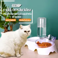 ชามแมว ชามคู่ ดื่มอัตโนมัติ อุปกรณ์สำหรับแมว ชามอาหารแมว ชามสัตว์เลี้ยง ชามคู่ ชามสุนัข ชามพลาสติกคอป้องกัน Dual-use Bowl