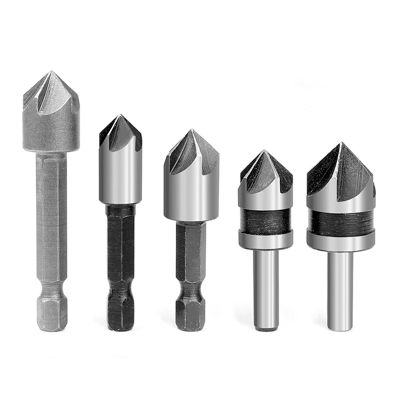 5pc Industrial Countersink Drill Bit Set 5 Flutes Counter Sink Woodworking Drill Bits Metal Working Chamfer Chamfering Cutter