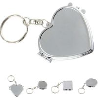 【BEIBEI】 Round Heart Oval Sqaure Shape Double Sides Cosmetic Mirror Metal Folding Keychain Makeup Mini Mirror