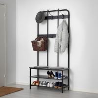 Coat rack with shoe storage bench, black size 193x37x90 cm.