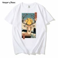 Japan Painting Style Spring In Nara Deer Print Tee Shirt Top Harajuku Manga Men Hip Hop Unisex Streetwear T Shirt