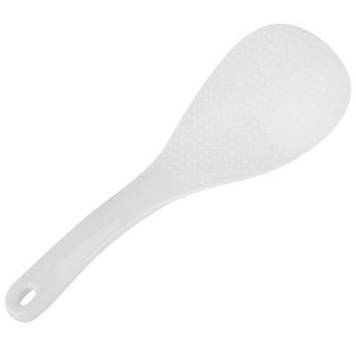 Kitchen Dotted White Plastic Flat Rice Scoop Paddle Meal Spoon