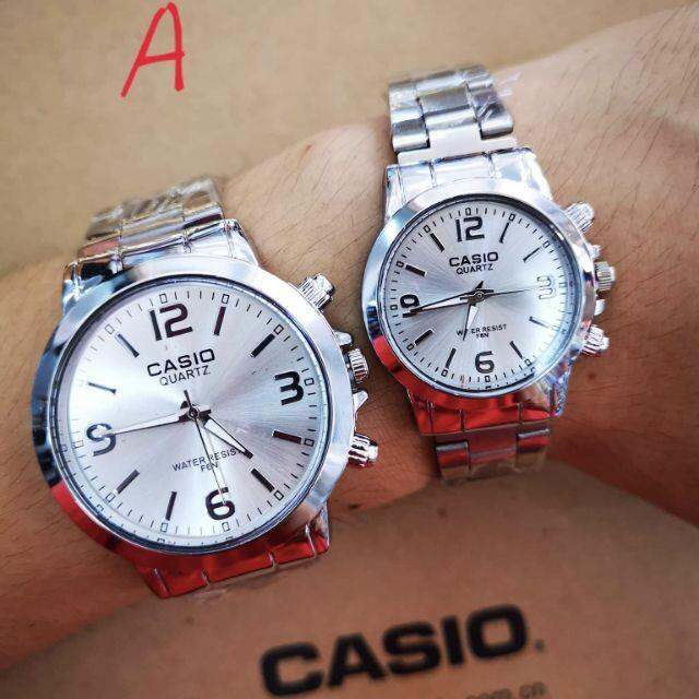 Casio couple shop watch silver