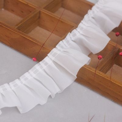 กระโปรงผ้าชีฟองจีบสีขาวกว้าง6ซม. 5หลา/ล็อตผ้าจีบรอบคอปกริบบิ้นตัดแต่งลูกไม้