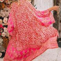 Red Paisley Floral Swimsuit Cover Up Maxi Length Beach Dress