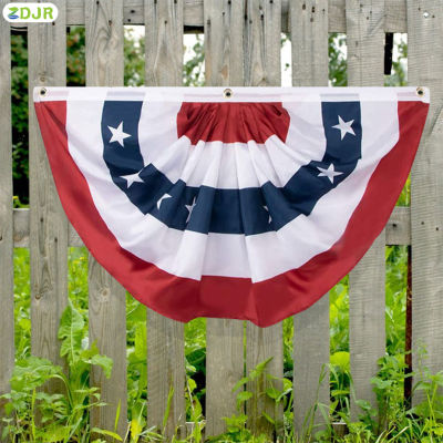 ZDJR ธงตกแต่งจับจีบปลุกใจ4th สไตล์คลาสสิกสีน้ำเงินสีแดงสำหรับระเบียงในสวนออฟฟิศและสนามหญ้า