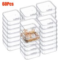 [ใหม่2023] 60Pcs Mini กล่องเก็บของพลาสติกโปร่งใสสแควร์ต่างหูเครื่องประดับบรรจุภัณฑ์เก็บกล่องสี่เหลี่ยมใบเล็ก Home Organizer