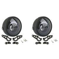 2X Motorcycle Cafe 6.5 Inch LED Headlight Spiral White Side Mount Bracket