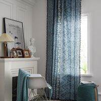 Iraq went qi yun Bohemian blue curtain geometry printing finished product kitchen window 【MAY】