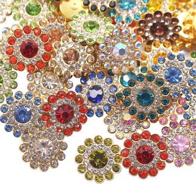 14mm Flower Claw Rhinestones Gold Flatback Shiny Crystals Glass Beads Trim Sew On Rhinestone For Clothes Needlework Decoration