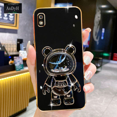 AnDyH Phone Case SAMSUNG Galaxy A10 6DStraight Edge Plating+Quicksand Astronauts who take you to explore space Bracket Soft Luxury High Quality New Protection Design