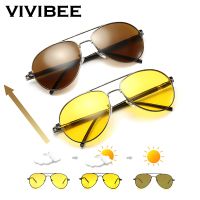 VIVIBEE แว่นตากันแดดโพลาไรซ์สำหรับผู้ชายแว่นกันแดดขับรถโพลาไรซ์แว่นตากันแดด Polarizing การมองเห็นได้ในเวลากลางคืนเปลี่ยนสีได้สำหรับผู้ชายแว่นกันแดดอลูมิเนียมสไตล์นักบินสีเหลือง