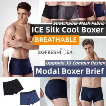 Mens White Leopard Print Boxer Briefs Cooling Breathable Underwear