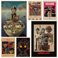 Gorillaz Hip Hop Retro โปสเตอร์ Wall Art สำหรับตกแต่งบ้าน-Kraft Canvas Print