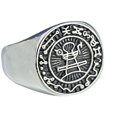 ซีลของ Solomon Seal Ring Magic runes สแตนเลสตราแหวนเพื่อน Amulet เครื่องประดับ