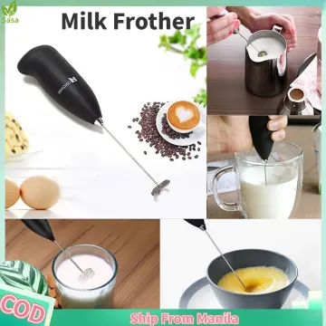 From Manila】Handheld Eggbeater Mini Stainless Steel Whisk Mixer Electric Coffee  Blender Cream Stir Bar Baking Tools