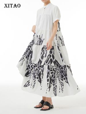 XITAO Dress Stand Collar Summer Casual Fashion Loose Dress