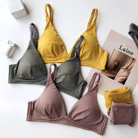 Wriufred Simple Comfortable Cotton Wire Free Underwear Set Women Triangle Cup Push Up Bralette Set Sleepwear Seamless Bra Sets