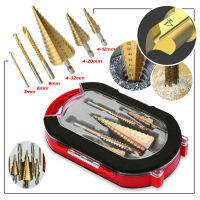 ดอกสเต็ป ทรงเจดีย์ เจาะขยาย คว้านรู ขนาด 4-32 มม. 6ชิ้น Step Drill Titanium Size 4-32mm. 3 Pcs.Set / 6 Pcs.Set