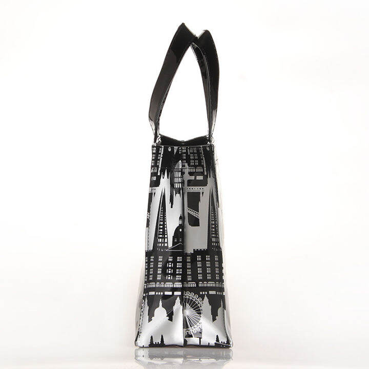 new-city-black-and-white-printing-womens-shopping-bag-eco-friendly-bag-waterproof-fashion-womens-bag-hand-bag-supply