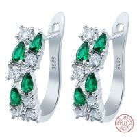 Luxury 925 Sterling Silver Stud Earrings Flash Green/Blue AAA CZ Zircon Ear Studs 3 Colors Earrings For Women Pendientes Brincos