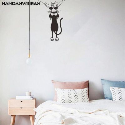 1PCS Cartoon Climbing Wall Funny Black Cat Wall Sticker Minimalist Personality Decorative  For Home Art Mural 9*26.5CM