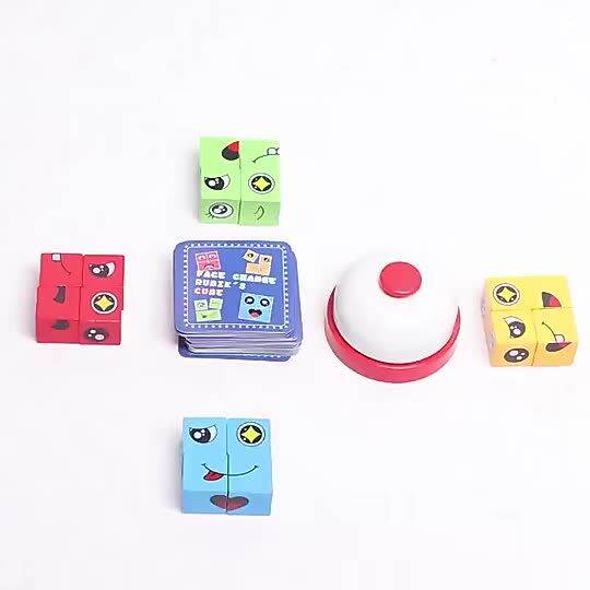 Pembelajaran besar pendidikan Toy Set kad emotikon tekateki wajah tukar kiub mainan kayu blok