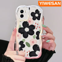 YIWESAN เคสสำหรับ VIVO Y15s Y15a Y01 Y02s น้ำมันเคสลายดอกไม้สีดำสวยงามสีสดใสขอบคลื่นเนื้อครีมเคสโทรศัพท์โปร่งใสนิ่มเคสซิลิโคนใสกันกระแทก