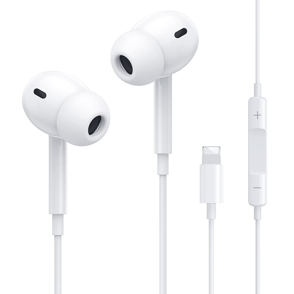 iPhone Earbuds Headphones Wired with Lightning Connector【Apple MFi Certified】 in-Ear Stereo Noise Canceling Earphone for iPhone 13/12/11/Xs Max/XR/SE/8 7 Plus（Built-in Microphone and Volume Control） 