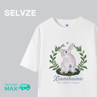 SELVZE เสื้อโอเวอร์ซีลแขนขาสั้นพิมพ์ตัวอักษรสำหรับผู้หญิง,รูปการ์ตูนกระต่ายลำลองสไตล์เกาหลี