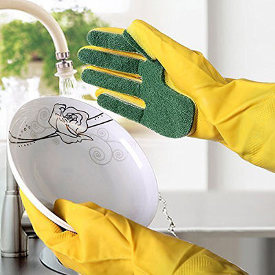 1 Pair Gloves Kitchen Cleaning Glove Dish washing Reusable Scouring Pad Sponge Finger Latex Gloves 25 Safety Gloves