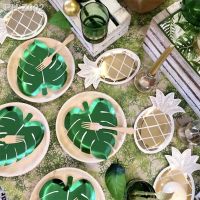 Magrise Green Leaf Plates Tropical Palm Leaf Disposable Plates Hawaiian Summer Party Disposable Tableware Set Supplies Decor