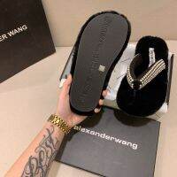 【high-quality】Alexander wangˉ with drill flip-flops plush slippers Roman style versatile womens slippers for street wear