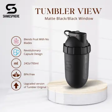 ShakeSphere Tumbler: Protein Shaker Bottle, 24oz Matte Black with