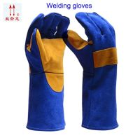 high quality welding gloves blue Thicker protection gloves Palm strengthen welding Polished safety gloves working