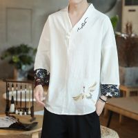 Summer Men Linen Shirt Chinese Style Retro Casual Tops Plus Size Kung Fu Traditional Asian Clothes Tang Suit Tops For Man 12223