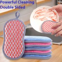 New Cleaning Sponge Sided Scrubber Dishwashing Scouring Dish Tools