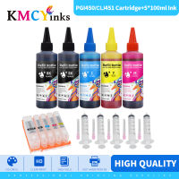 KMCYinks For CANON Pixma MG6340 MG7140 IP8740 Printer PGI 450 CLI 451 XL Refillable Ink Cartridge + 5 Color Dye Ink 100ml