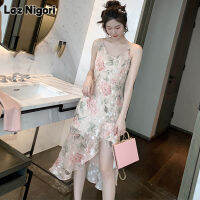 Laz Nigori Organza สลิงสีชมพูชุดเดรสลายดอกไม้ชุดนางฟ้าเอวสูงมีระบาย