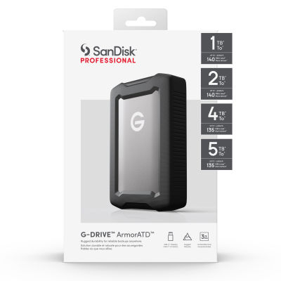 SanDisk Professional 1TB,2TB,4TB &amp; 5TB (SDPH81) G-DRIVE ArmorATD, Rugged, Durable portable external HDD, Up to 140MB/s,  USB-C (5Gbps), USB 3.2 Gen 1 ประกัน Synnex 3 ปี for MAC OS and Windows