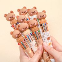 10 Colors Ballpoint Pen Cartoon Bear 0.5mm Colorful Ink Gel Pens Silicone Kawaii Pens School Office Supplies Korean Stationery Pens