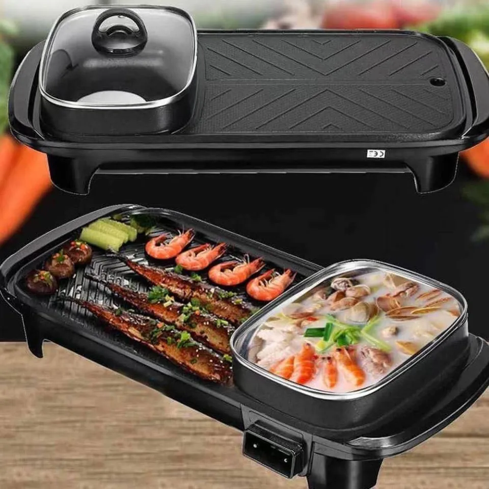 2 in 1 Electric Grill Indoor Hot Pot Barbecue Multifunctional