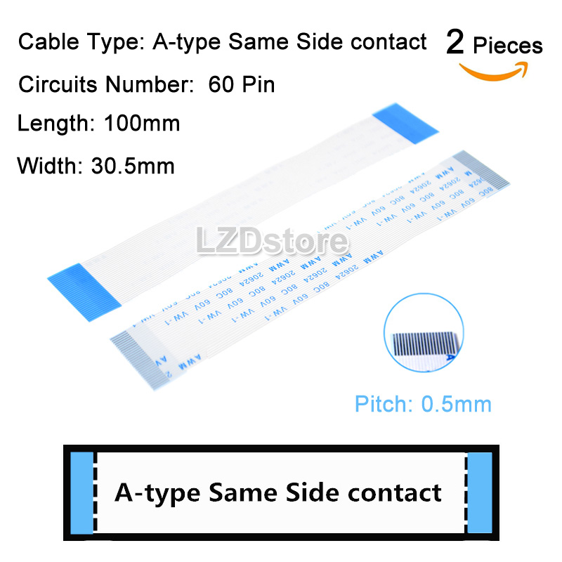 Flat Flexible Ribbon Cable Pitch 0.5 mm 60 Pin 90 mm Type D FFC